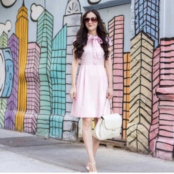 J.Crew Dress Blythe Tie Neck 365 Crepe Cap Sleeve Baby Pink sz 8 - Picture 3 of 9